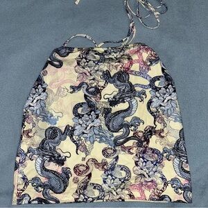 Bershka Dragon Print skirt in Cream and multicolored size small